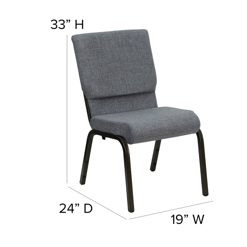 SINGLEWAVE Series 18.5''W Stacking Church Chair in Gray Fabric - Gold Vein Frame