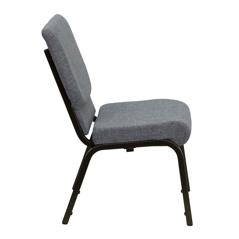 SINGLEWAVE Series 18.5''W Stacking Church Chair in Gray Fabric - Gold Vein Frame