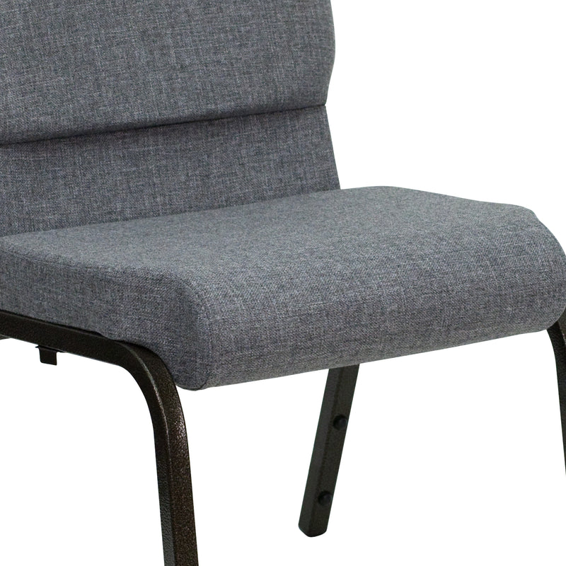 SINGLEWAVE Series 18.5''W Stacking Church Chair in Gray Fabric - Gold Vein Frame