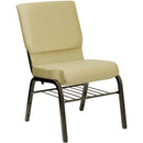 SINGLEWAVE Series 18.5''W Church Chair in Beige Patterned Fabric with Book Rack - Gold Vein Frame