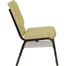SINGLEWAVE Series 18.5''W Church Chair in Beige Patterned Fabric with Book Rack - Gold Vein Frame