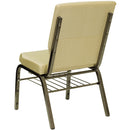 SINGLEWAVE Series 18.5''W Church Chair in Beige Patterned Fabric with Book Rack - Gold Vein Frame