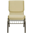SINGLEWAVE Series 18.5''W Church Chair in Beige Patterned Fabric with Book Rack - Gold Vein Frame