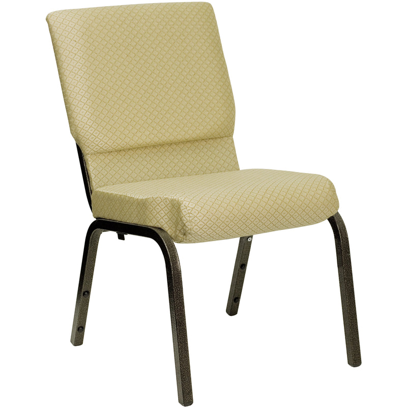 SINGLEWAVE Series 18.5''W Stacking Church Chair in Beige Patterned Fabric - Gold Vein Frame