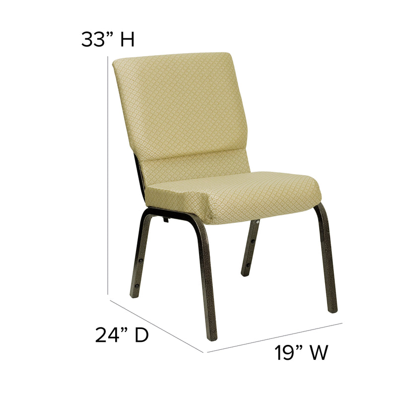 SINGLEWAVE Series 18.5''W Stacking Church Chair in Beige Patterned Fabric - Gold Vein Frame