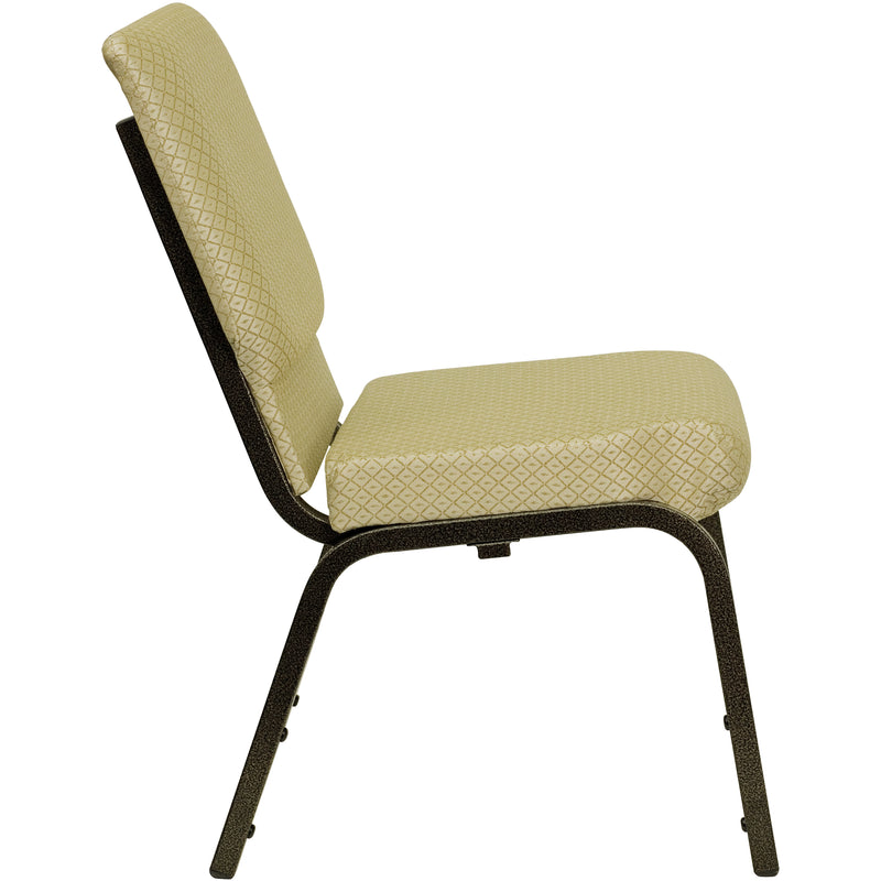 SINGLEWAVE Series 18.5''W Stacking Church Chair in Beige Patterned Fabric - Gold Vein Frame