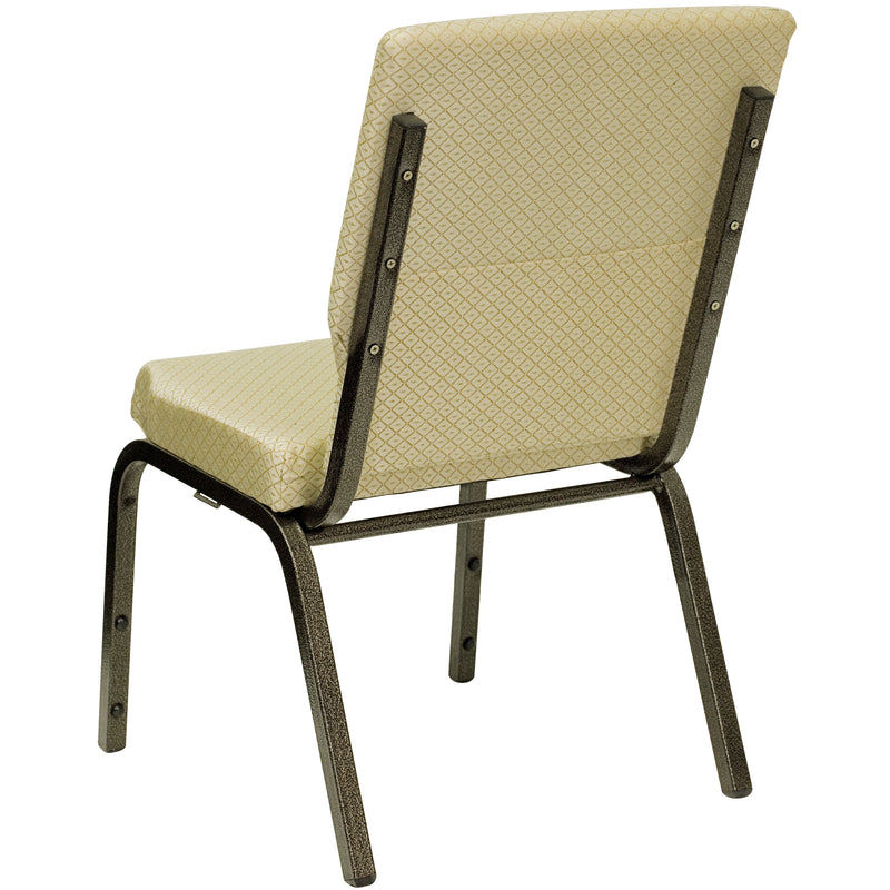 SINGLEWAVE Series 18.5''W Stacking Church Chair in Beige Patterned Fabric - Gold Vein Frame