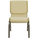 SINGLEWAVE Series 18.5''W Stacking Church Chair in Beige Patterned Fabric - Gold Vein Frame