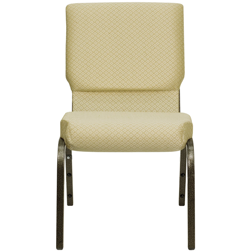 SINGLEWAVE Series 18.5''W Stacking Church Chair in Beige Patterned Fabric - Gold Vein Frame