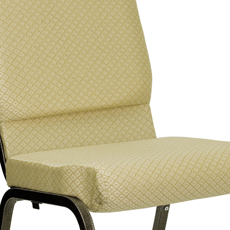 SINGLEWAVE Series 18.5''W Stacking Church Chair in Beige Patterned Fabric - Gold Vein Frame