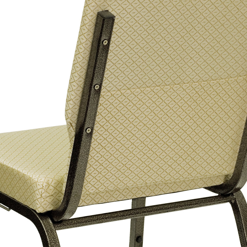 SINGLEWAVE Series 18.5''W Stacking Church Chair in Beige Patterned Fabric - Gold Vein Frame