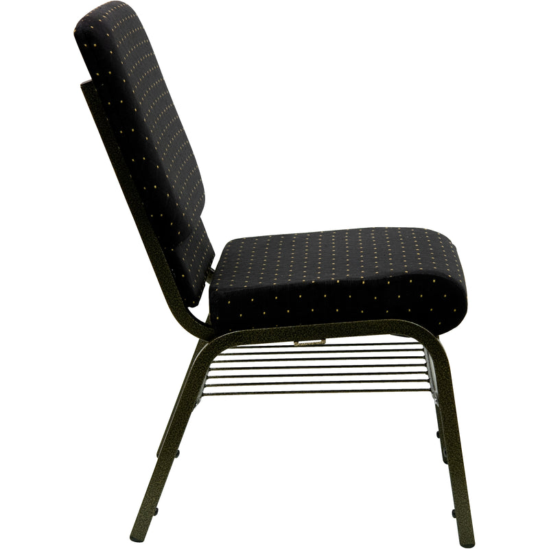 SINGLEWAVE Series 18.5''W Church Chair in Black Dot Patterned Fabric with Book Rack - Gold Vein Frame