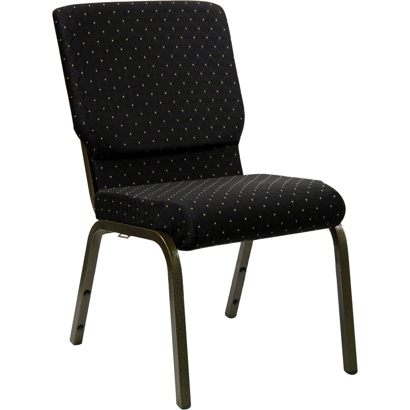 SINGLEWAVE Series 18.5''W Stacking Church Chair in Black Dot Patterned Fabric - Gold Vein Frame