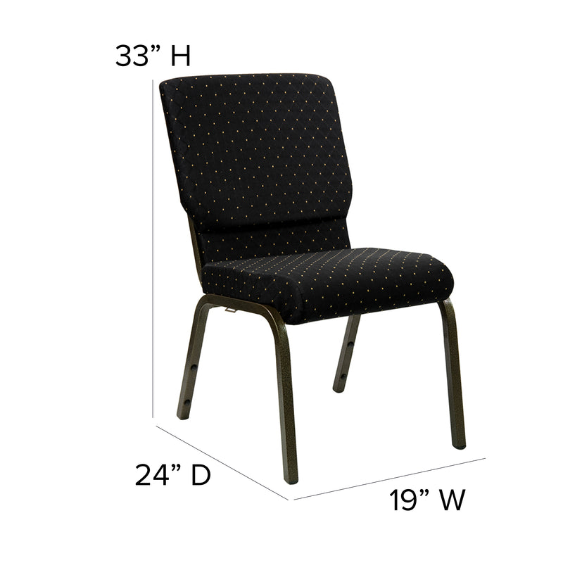 SINGLEWAVE Series 18.5''W Stacking Church Chair in Black Dot Patterned Fabric - Gold Vein Frame