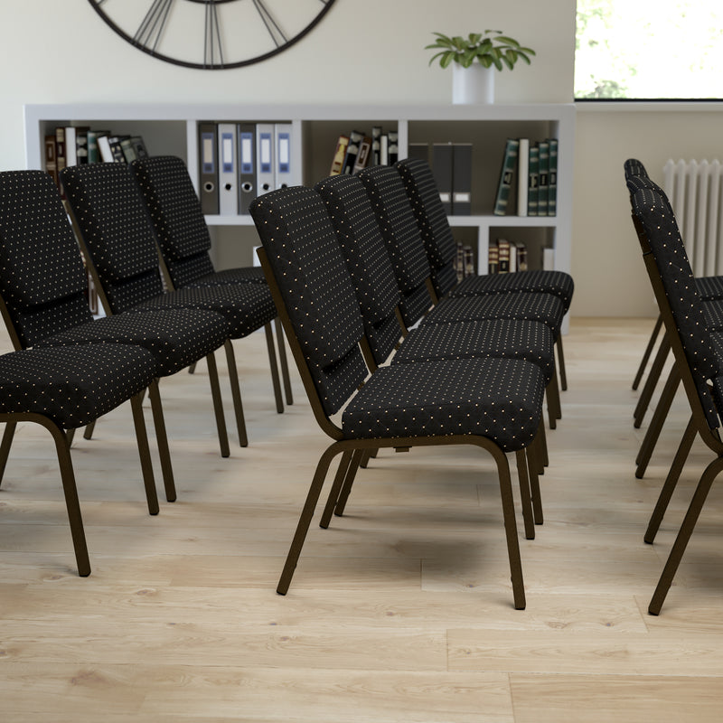 SINGLEWAVE Series 18.5''W Stacking Church Chair in Black Dot Patterned Fabric - Gold Vein Frame