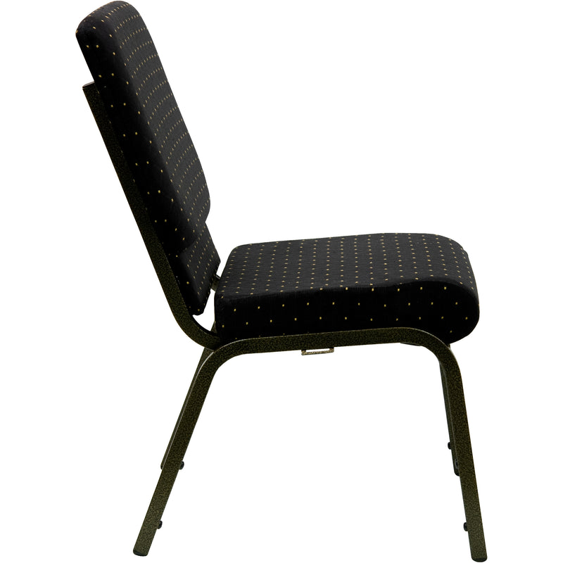 SINGLEWAVE Series 18.5''W Stacking Church Chair in Black Dot Patterned Fabric - Gold Vein Frame