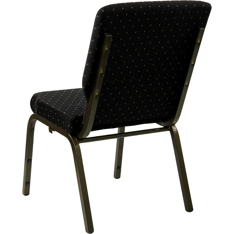 SINGLEWAVE Series 18.5''W Stacking Church Chair in Black Dot Patterned Fabric - Gold Vein Frame