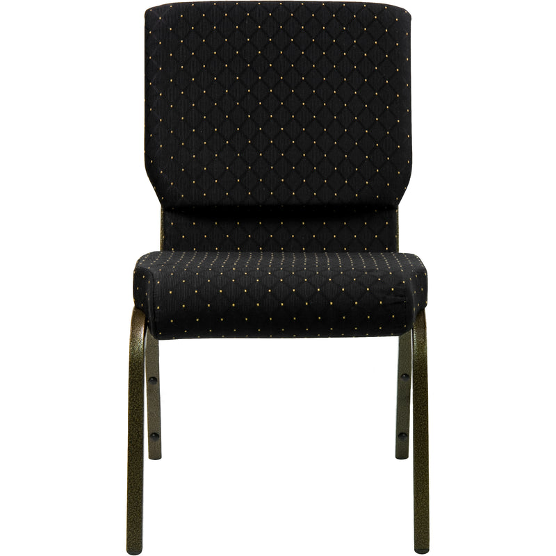 SINGLEWAVE Series 18.5''W Stacking Church Chair in Black Dot Patterned Fabric - Gold Vein Frame