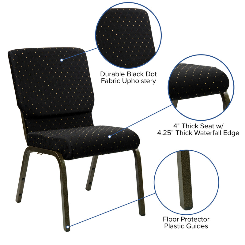 SINGLEWAVE Series 18.5''W Stacking Church Chair in Black Dot Patterned Fabric - Gold Vein Frame