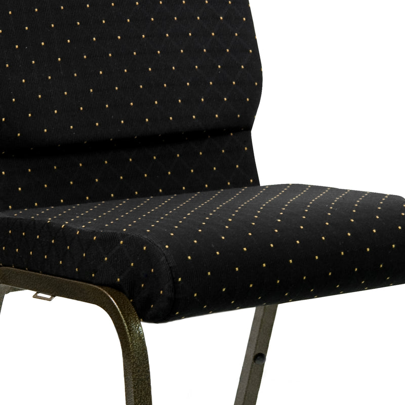 SINGLEWAVE Series 18.5''W Stacking Church Chair in Black Dot Patterned Fabric - Gold Vein Frame