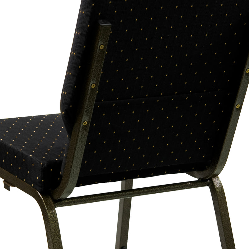 SINGLEWAVE Series 18.5''W Stacking Church Chair in Black Dot Patterned Fabric - Gold Vein Frame