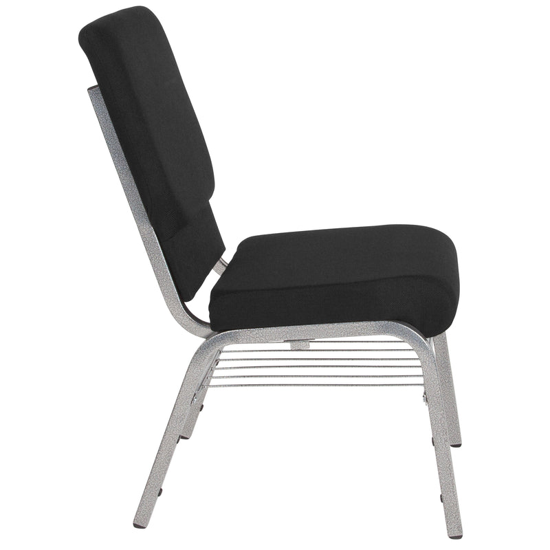 SINGLEWAVE Series 18.5''W Church Chair in Black Fabric with Book Rack - Silver Vein Frame