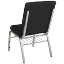 SINGLEWAVE Series 18.5''W Church Chair in Black Fabric with Book Rack - Silver Vein Frame