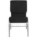 SINGLEWAVE Series 18.5''W Church Chair in Black Fabric with Book Rack - Silver Vein Frame