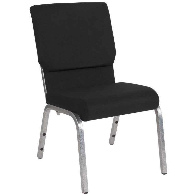 SINGLEWAVE Series 18.5''W Stacking Church Chair in Black Fabric - Silver Vein Frame