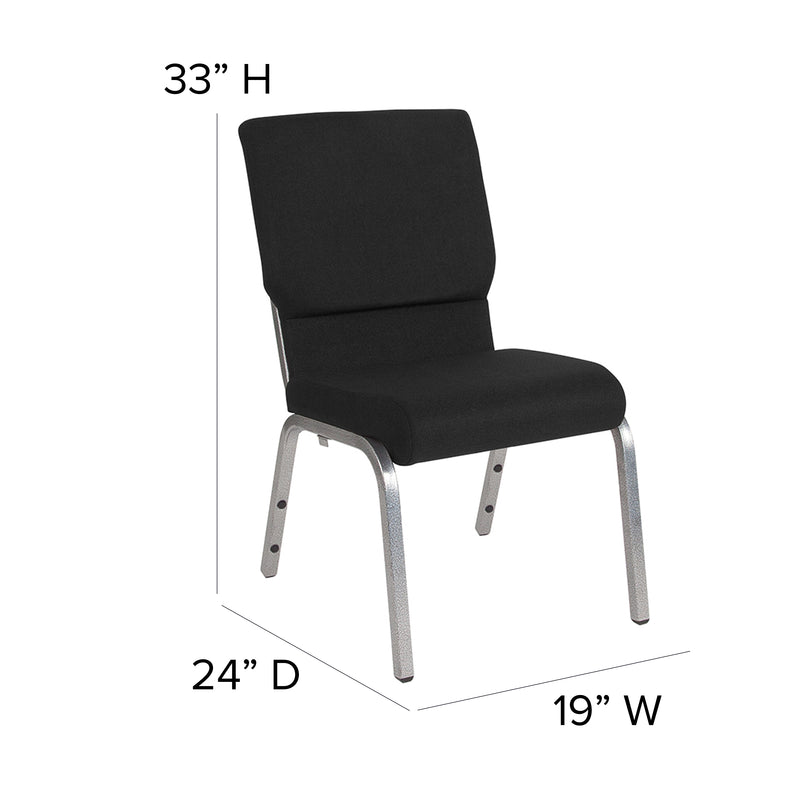 SINGLEWAVE Series 18.5''W Stacking Church Chair in Black Fabric - Silver Vein Frame