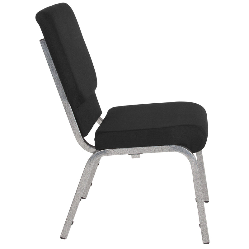 SINGLEWAVE Series 18.5''W Stacking Church Chair in Black Fabric - Silver Vein Frame