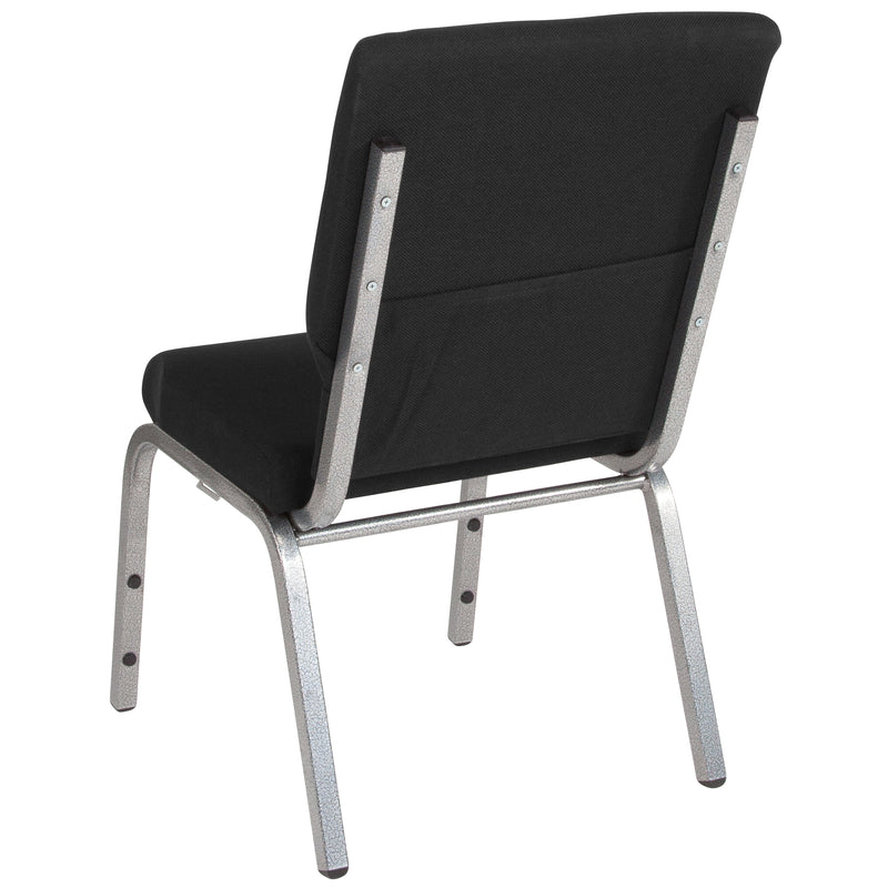 SINGLEWAVE Series 18.5''W Stacking Church Chair in Black Fabric - Silver Vein Frame