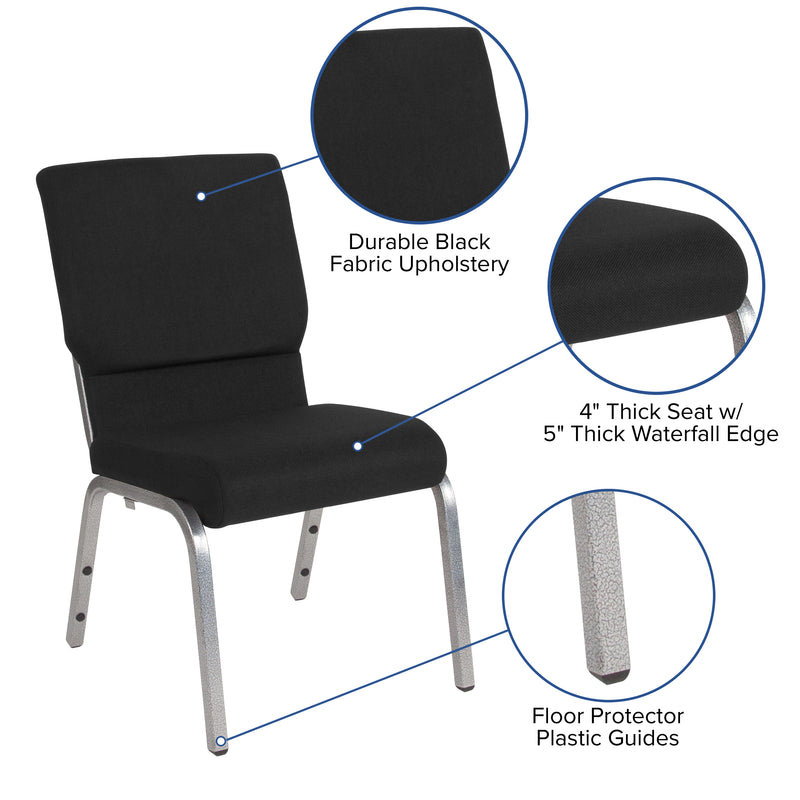 SINGLEWAVE Series 18.5''W Stacking Church Chair in Black Fabric - Silver Vein Frame