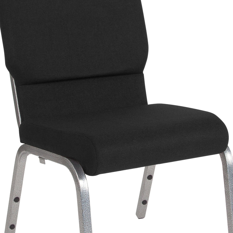 SINGLEWAVE Series 18.5''W Stacking Church Chair in Black Fabric - Silver Vein Frame