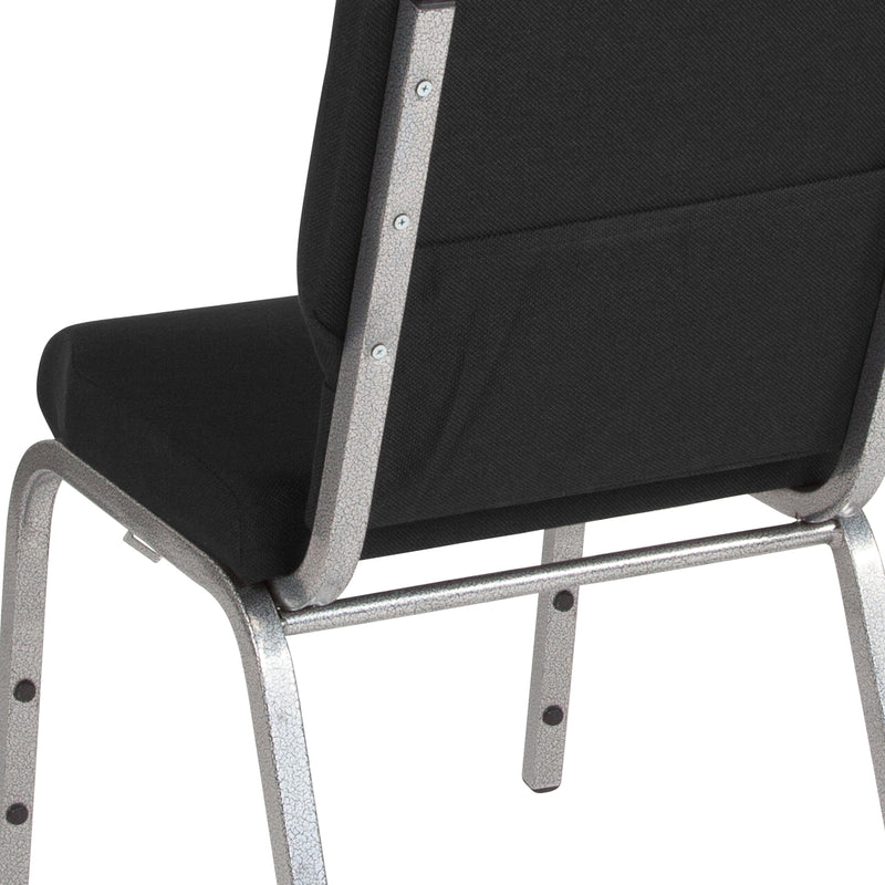 SINGLEWAVE Series 18.5''W Stacking Church Chair in Black Fabric - Silver Vein Frame