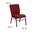 SINGLEWAVE Series 18.5''W Church Chair in Burgundy Fabric with Book Rack - Gold Vein Frame