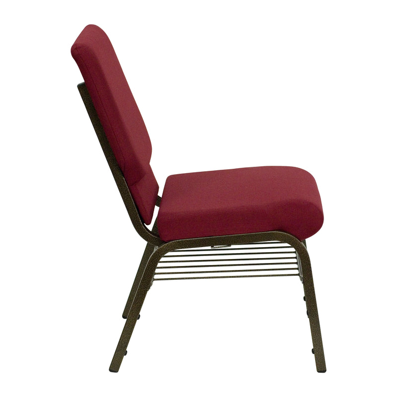 SINGLEWAVE Series 18.5''W Church Chair in Burgundy Fabric with Book Rack - Gold Vein Frame