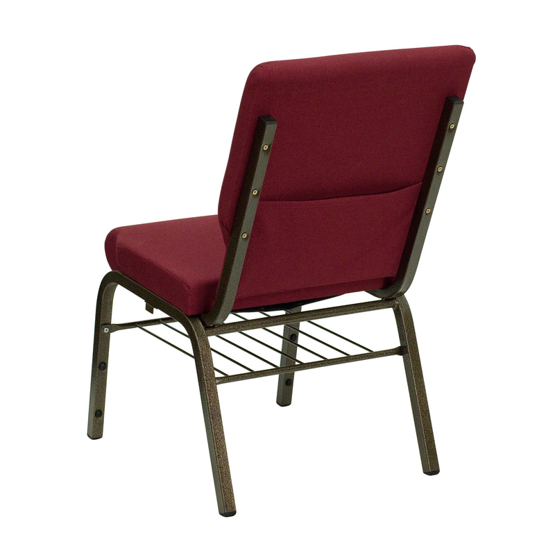 SINGLEWAVE Series 18.5''W Church Chair in Burgundy Fabric with Book Rack - Gold Vein Frame