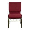 SINGLEWAVE Series 18.5''W Church Chair in Burgundy Fabric with Book Rack - Gold Vein Frame