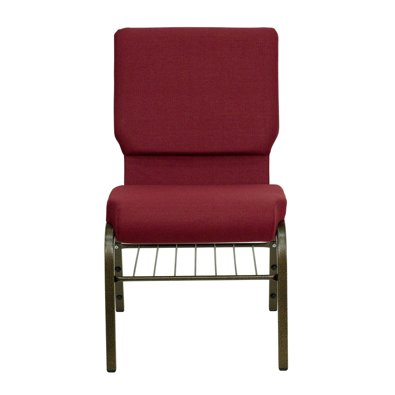 SINGLEWAVE Series 18.5''W Church Chair in Burgundy Fabric with Book Rack - Gold Vein Frame