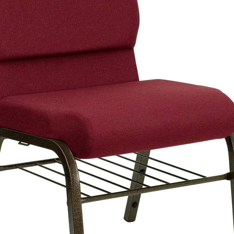 SINGLEWAVE Series 18.5''W Church Chair in Burgundy Fabric with Book Rack - Gold Vein Frame