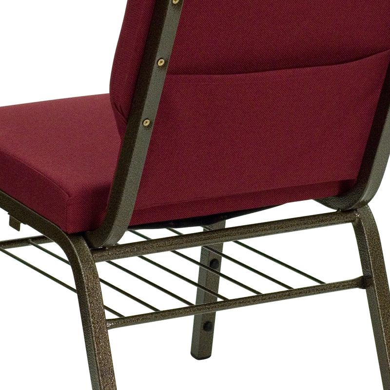 SINGLEWAVE Series 18.5''W Church Chair in Burgundy Fabric with Book Rack - Gold Vein Frame