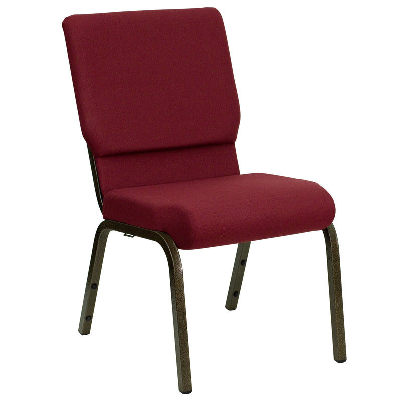 SINGLEWAVE Series 18.5''W Stacking Church Chair in Burgundy Fabric - Gold Vein Frame