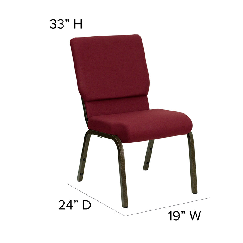 SINGLEWAVE Series 18.5''W Stacking Church Chair in Burgundy Fabric - Gold Vein Frame