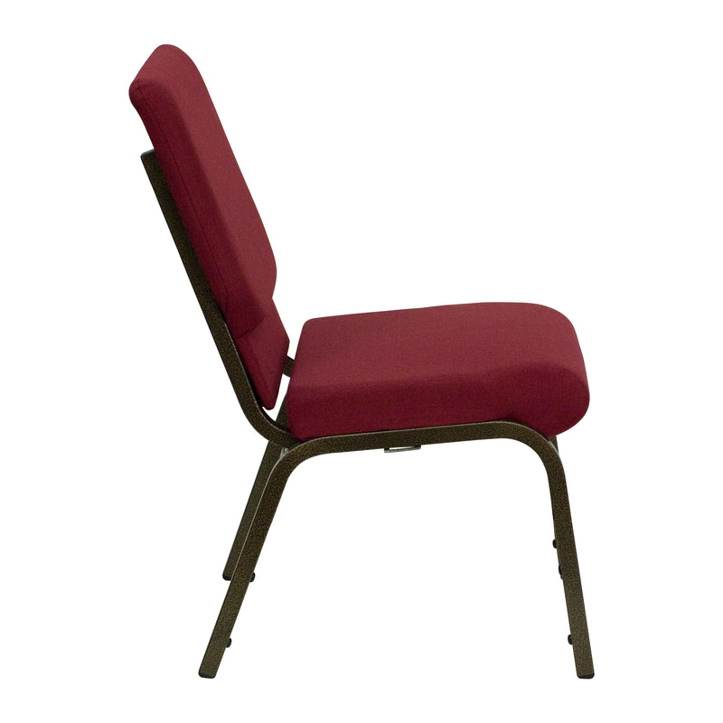 SINGLEWAVE Series 18.5''W Stacking Church Chair in Burgundy Fabric - Gold Vein Frame