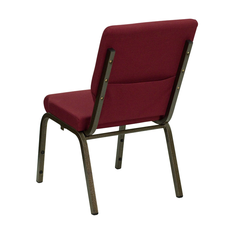 SINGLEWAVE Series 18.5''W Stacking Church Chair in Burgundy Fabric - Gold Vein Frame