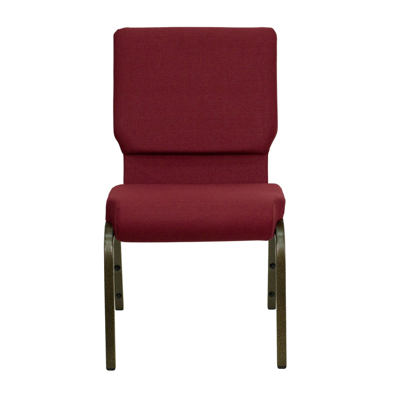 SINGLEWAVE Series 18.5''W Stacking Church Chair in Burgundy Fabric - Gold Vein Frame