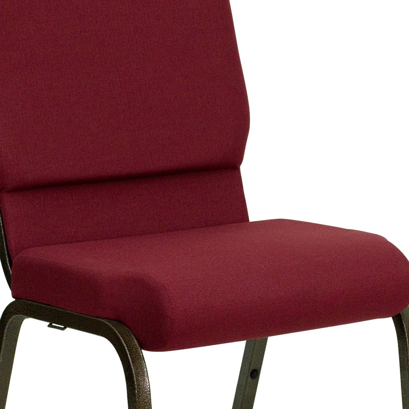 SINGLEWAVE Series 18.5''W Stacking Church Chair in Burgundy Fabric - Gold Vein Frame