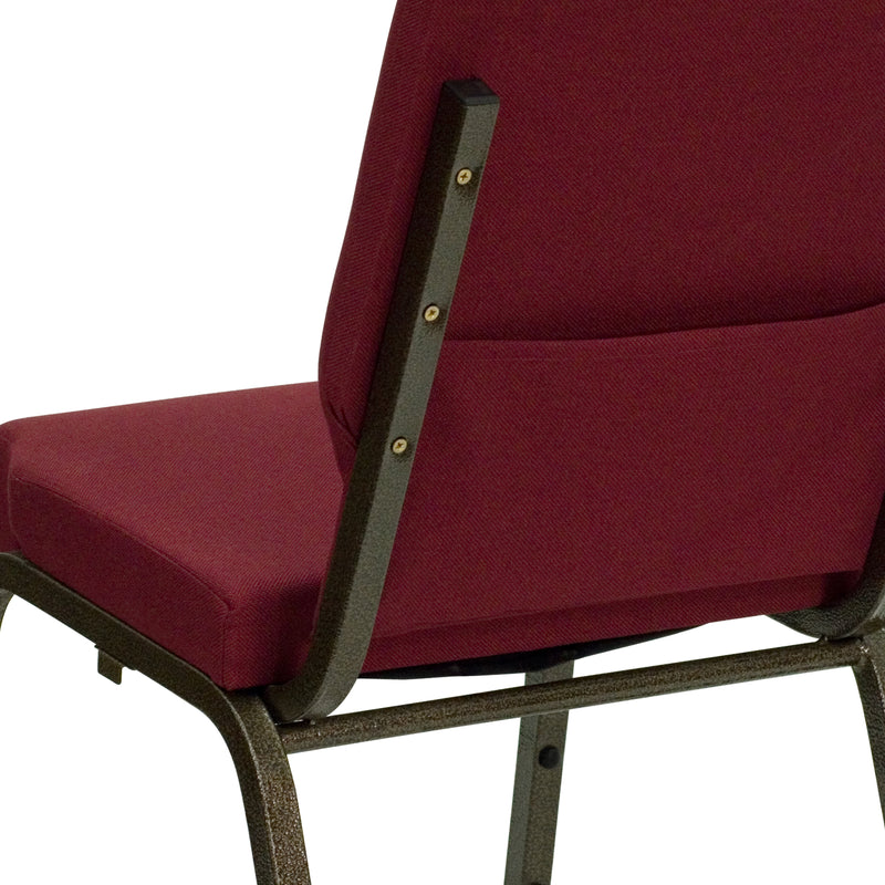 SINGLEWAVE Series 18.5''W Stacking Church Chair in Burgundy Fabric - Gold Vein Frame