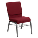 SINGLEWAVE Series 18.5''W Church Chair in Burgundy Fabric with Book Rack - Silver Vein Frame